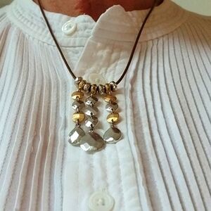 Lia Sophia "Seasons" Gold & Silver Tone Hammered Textured Discs Necklace